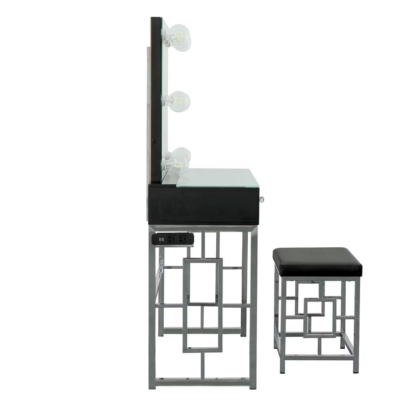 Margo Dressing Table w/ Stool, Mirrors, Lights