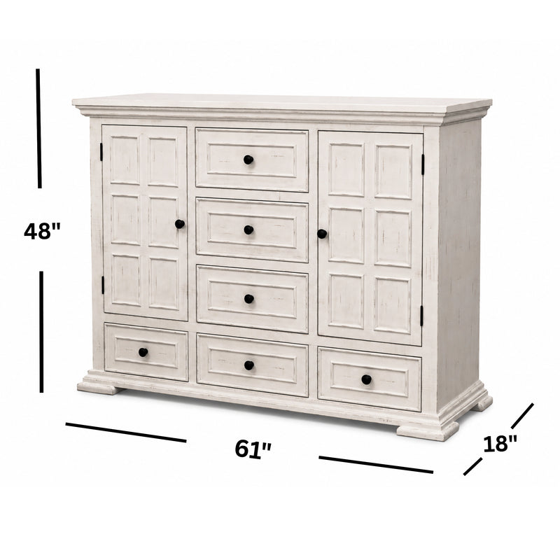 Heather Rustic White Queen Panel Dresser