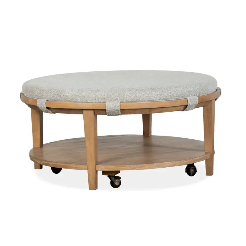 Lindon Round Cocktail Table w/ Grey Upholstery and Casters