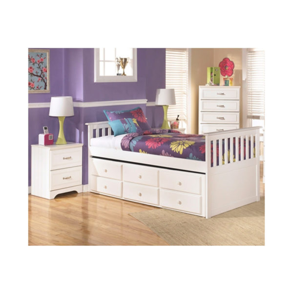 White Twin Mission Rake Bed With 6 Drawers Cleo S Furniture