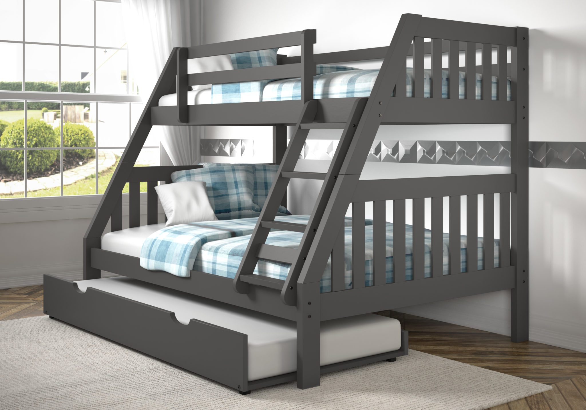 grey full over full bunk beds