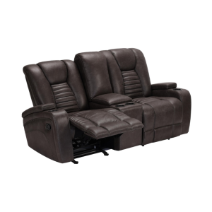 Optimus Brown Reclining Console Loveseat