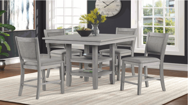 Riley Counter Table w/ Four Upholstered Counter Chairs - Cleo's Furniture