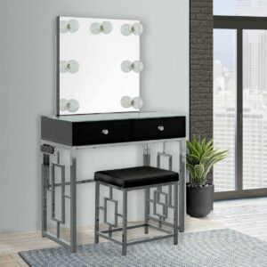 Margo Dressing Table W/ Stool, Mirror, Lights, And Power